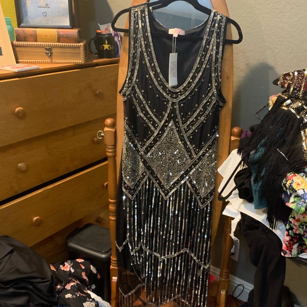 Gatsbylady Black Silver Beaded / Sequin Flapper 18